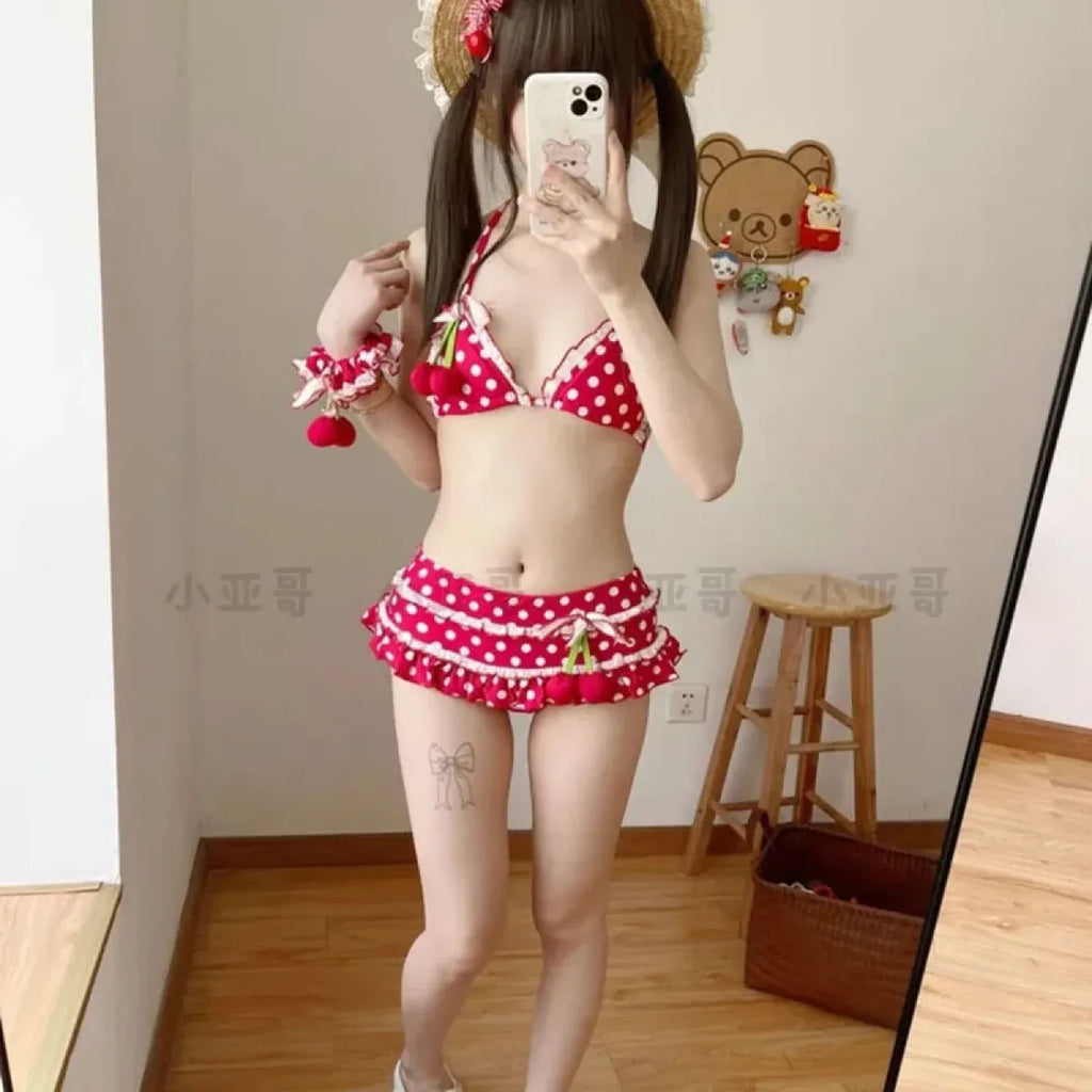Kawaii Anime Print Halter Bikini Set - Women’s - Swimsuit / Bikini / One-Piece Swimwear - 3