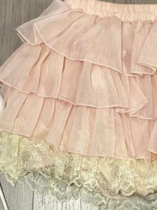Pink Ruffle Lace Low Rise Fairy Mini Skirt