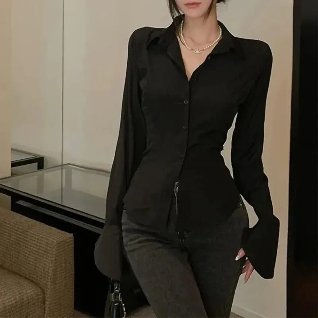 White Bell Sleeve Slim Fit Blouse - Women’s Clothing & Accessories - Blouse - 4