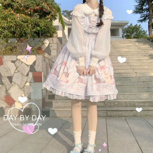 JSK Kawaii Lolita Dress - Cute Cats Tea Party