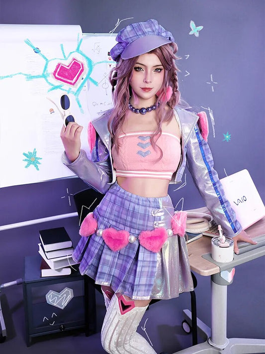 Heartache & Heartthrob Caitlyn Cosplay - Kawaii Stop - Accessories, Attention to Detail, Caitlyn, Coat, Comfortable, Comprehensive Set, Cosplay, Durable, Event Ready, Fan Gathering, Fandom, Gaming, Halloween, Hat, High-Quality, League of Legends, Perfect for Occasions, Polyester, Skirt, Socks, Style, Top, Women's Costume