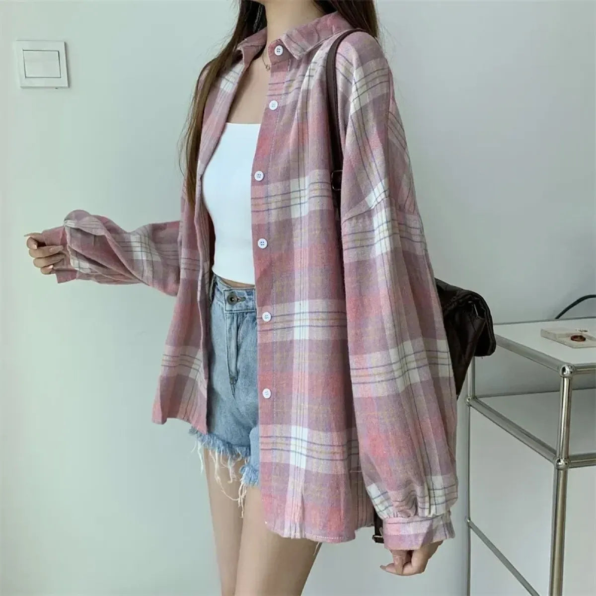 Vintage Preppy Plaid Button-Up Shirt - T-Shirts - Button-Up Shirt - 15