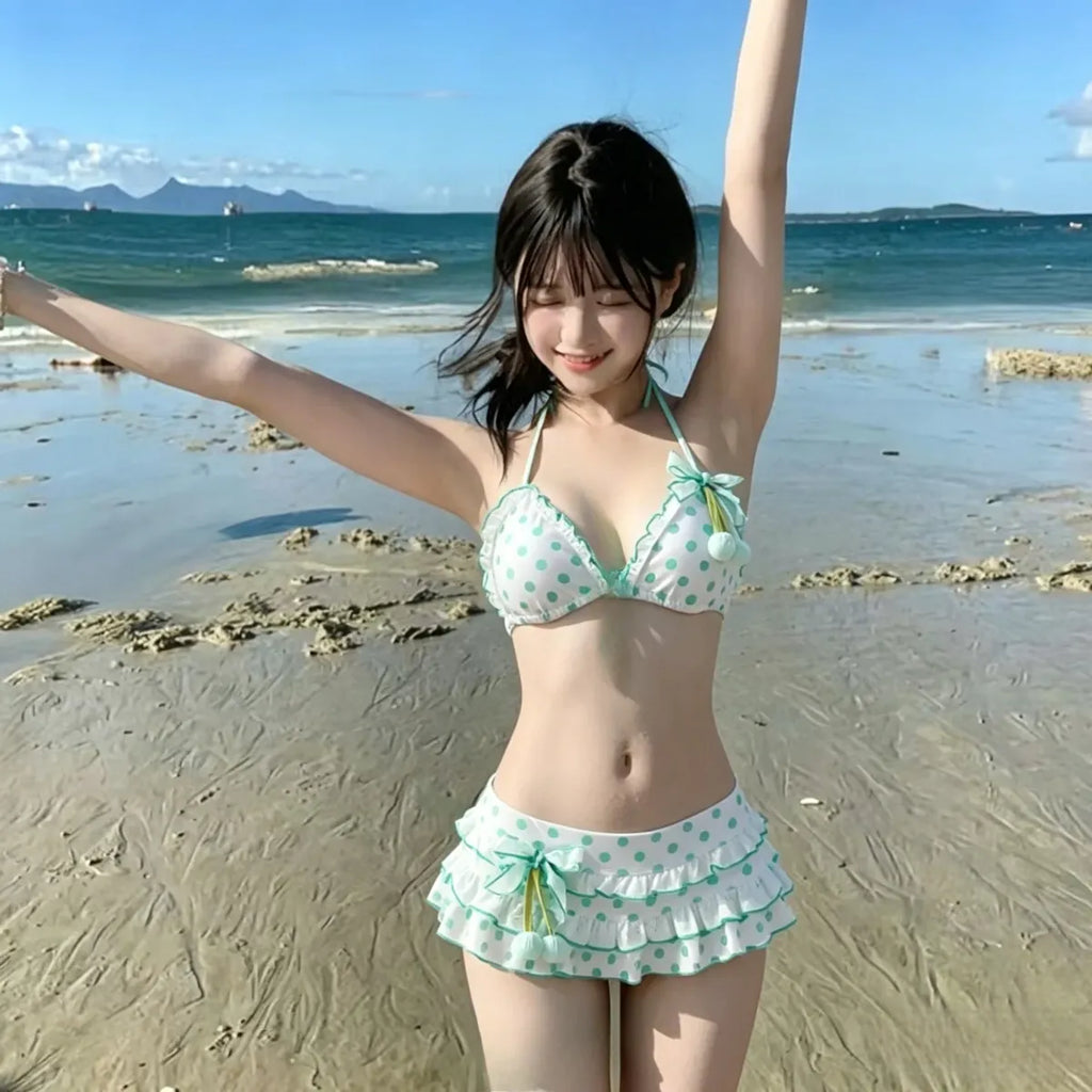 Japanese Polka Dot Bikini Set with Tiered Skirt - Bottoms - Swimsuit / Bikini / One-Piece Swimwear - 1