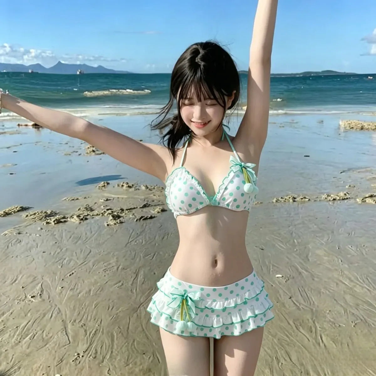 Japanese Polka Dot Bikini Set with Tiered Skirt - Bottoms - Swimsuit / Bikini / One-Piece Swimwear - 1