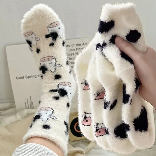 Cute Cow Mink Velvet Socks - Women's Winter Boot Socks