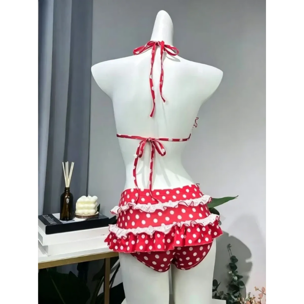Sweet Korean Vintage Y2K Ruffle Halter Bikini - Women’s - Swimsuit / Bikini / One-Piece Swimwear - 3