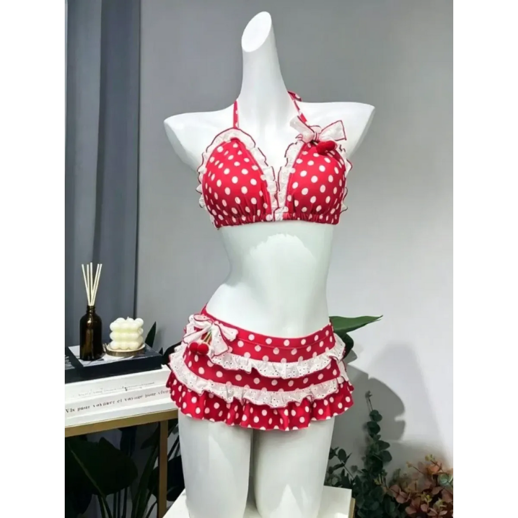 Sweet Korean Vintage Y2K Ruffle Halter Bikini - Women’s - Swimsuit / Bikini / One-Piece Swimwear - 2