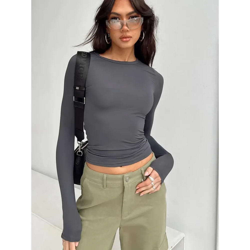 Solid Long Sleeve Slim Fit T-Shirt - T-Shirts - T-Shirt - 1