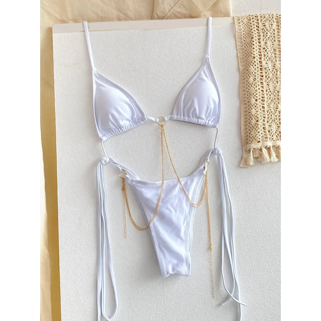 Triangle Chain Print Micro Thong Bikini Set - Swimsuits - Swimsuit / Bikini / One-Piece Swimwear - 6