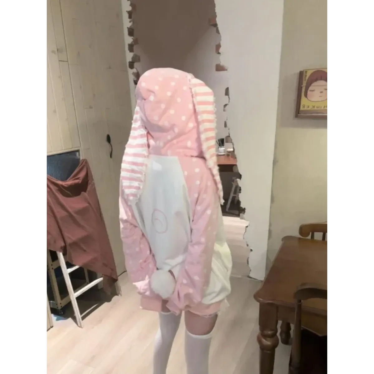 Kawaii Rabbit Ear Lace Patchwork Zip Hoodie - Dresses - Hoodie - 3