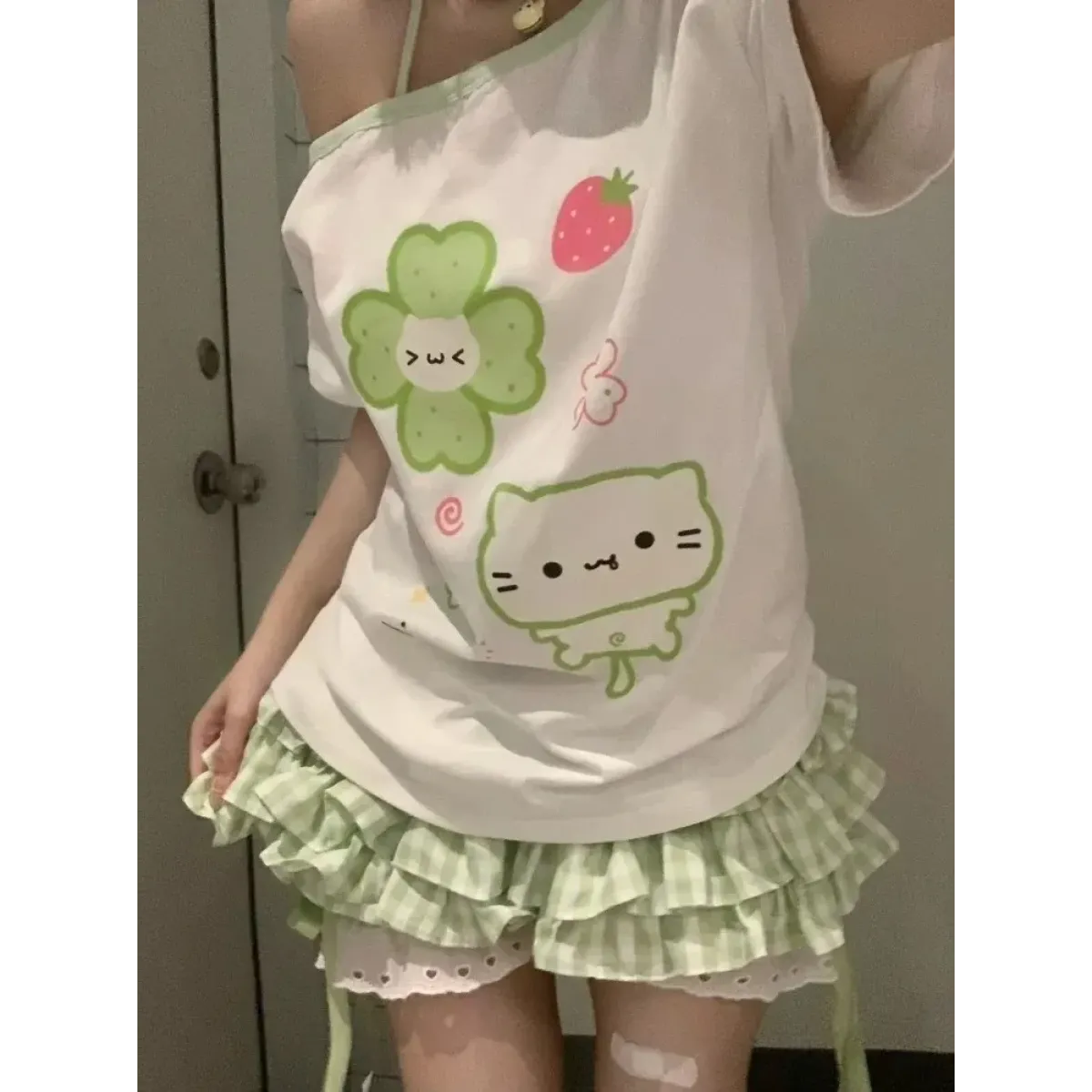 Harajuku Y2K Off Shoulder Cartoon T-Shirt - Dresses - T-Shirt - 6