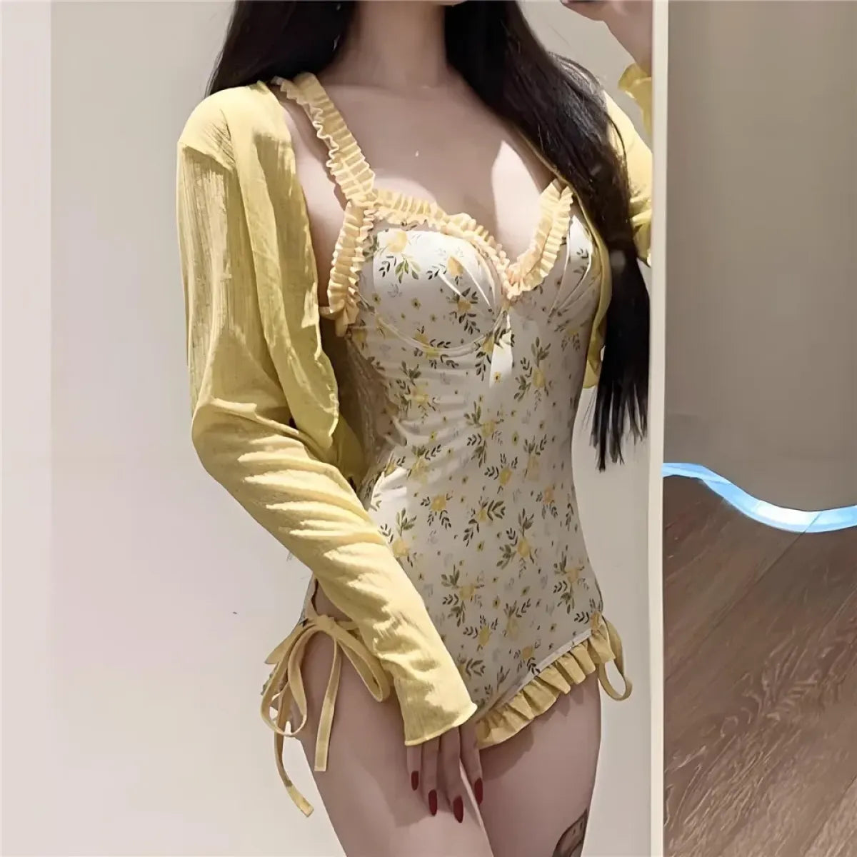 Sweet Yellow Floral Backless One-Piece Swimsuit - Women’s Clothing & Accessories - Swimsuit / Bikini / One-Piece