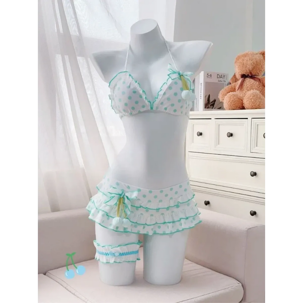 Sweet Korean Vintage Y2K Ruffle Halter Bikini - Women’s - Swimsuit / Bikini / One-Piece Swimwear - 17