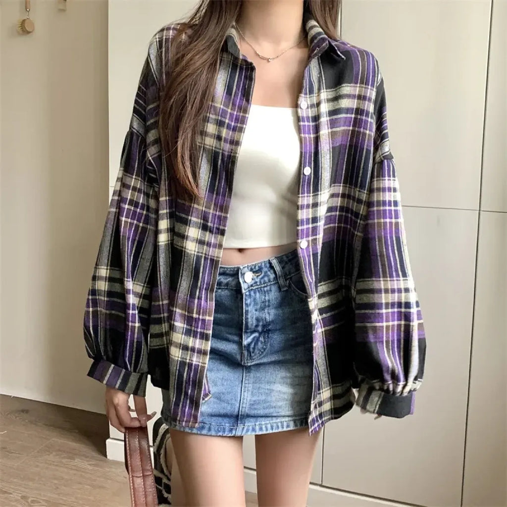 Vintage Preppy Plaid Button-Up Shirt - T-Shirts - Button-Up Shirt - 66