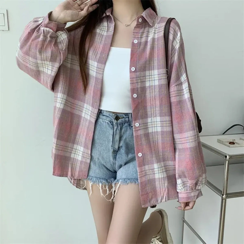 Vintage Preppy Plaid Button-Up Shirt - T-Shirts - Button-Up Shirt - 14