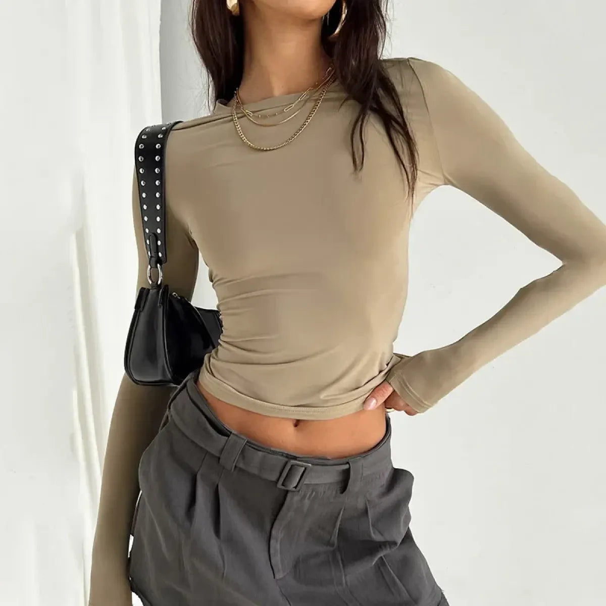 Solid Long Sleeve Slim Fit T-Shirt - T-Shirts - T-Shirt - 16
