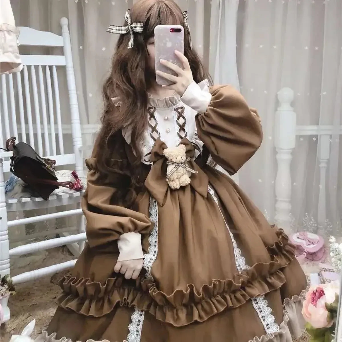 Kawaii Bear Bow Lantern Sleeve Lolita Dress - All Dresses - Lolita Dress - 6