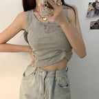Ribbed Button Down Sleeveless Tank Top - Women’s Clothing & Accessories - Tank Top / Cami - 8