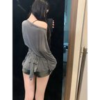 Sheer Off-Shoulder Oversized Long Sleeve T-Shirt - T-Shirts - T-Shirt - 4