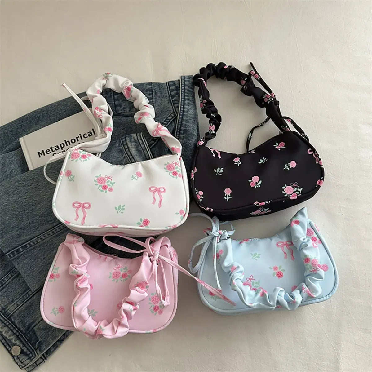 Floral Bow Canvas Crossbody Messenger Bag - Accessories - Crossbody Bag - 1