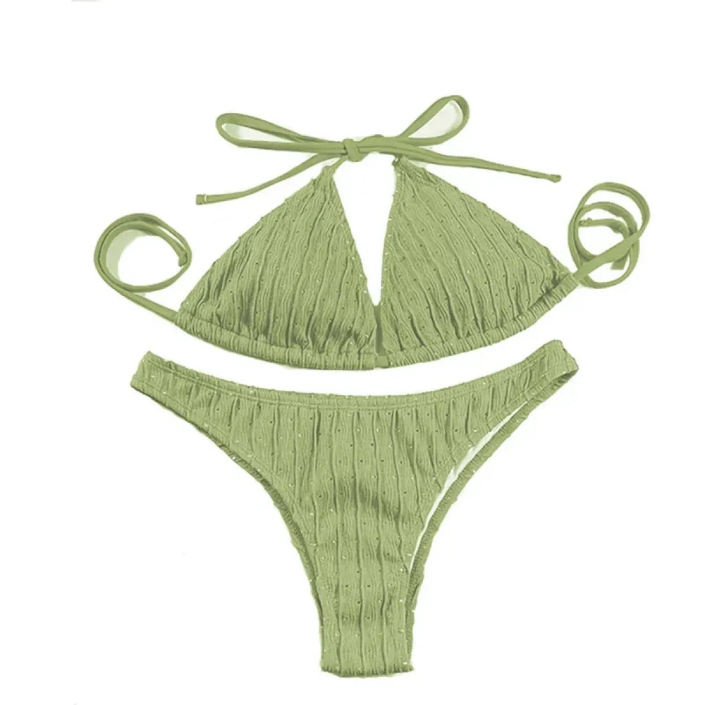 Jacquard Drawstring Two Piece Bikini Set - Swimsuits - Swimsuit / Bikini / One-Piece Swimwear - 1