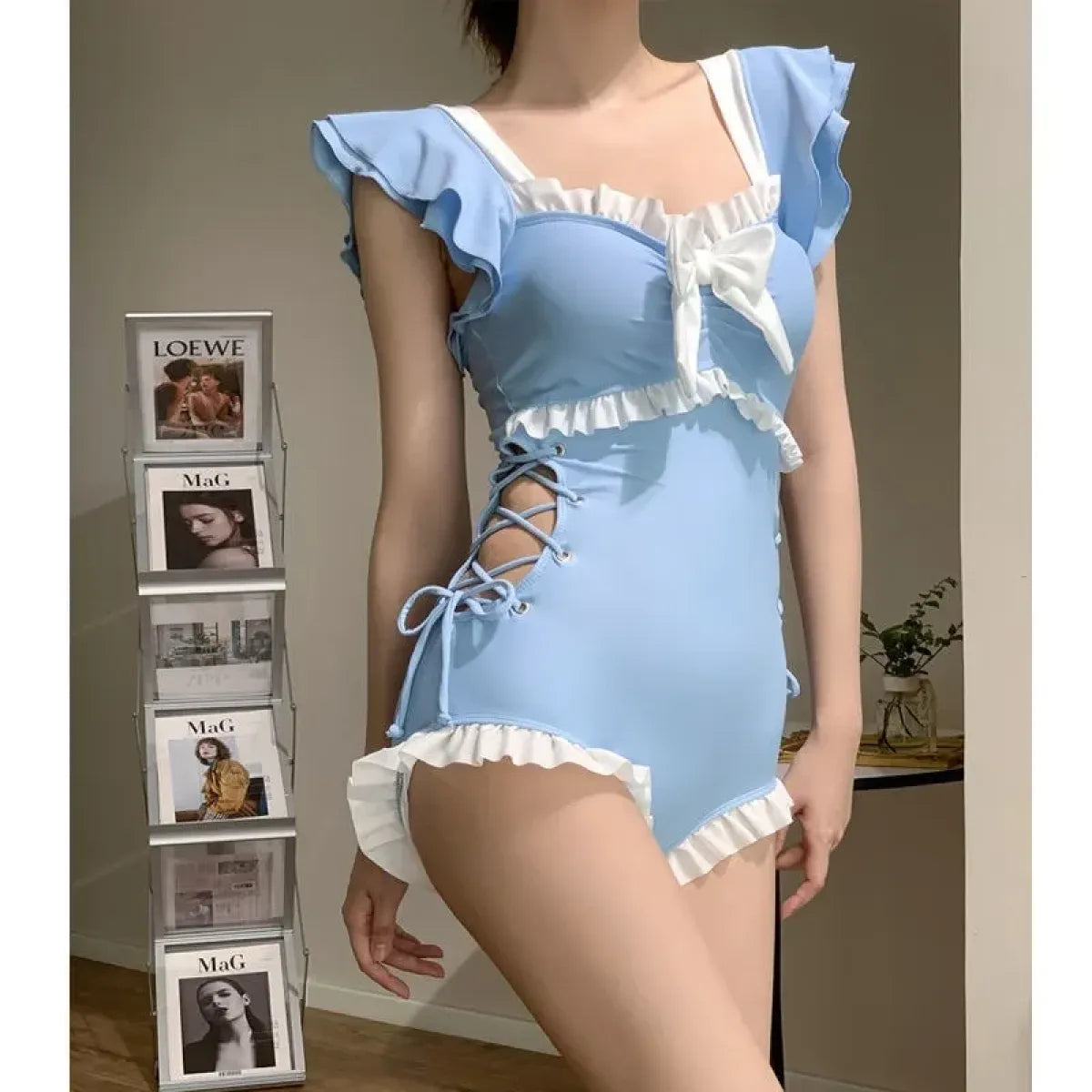 Sweet Blue Ruffle Sleeve One-Piece Swimsuit - Women’s Clothing & Accessories - Swimsuit / Bikini / One-Piece Swimwear