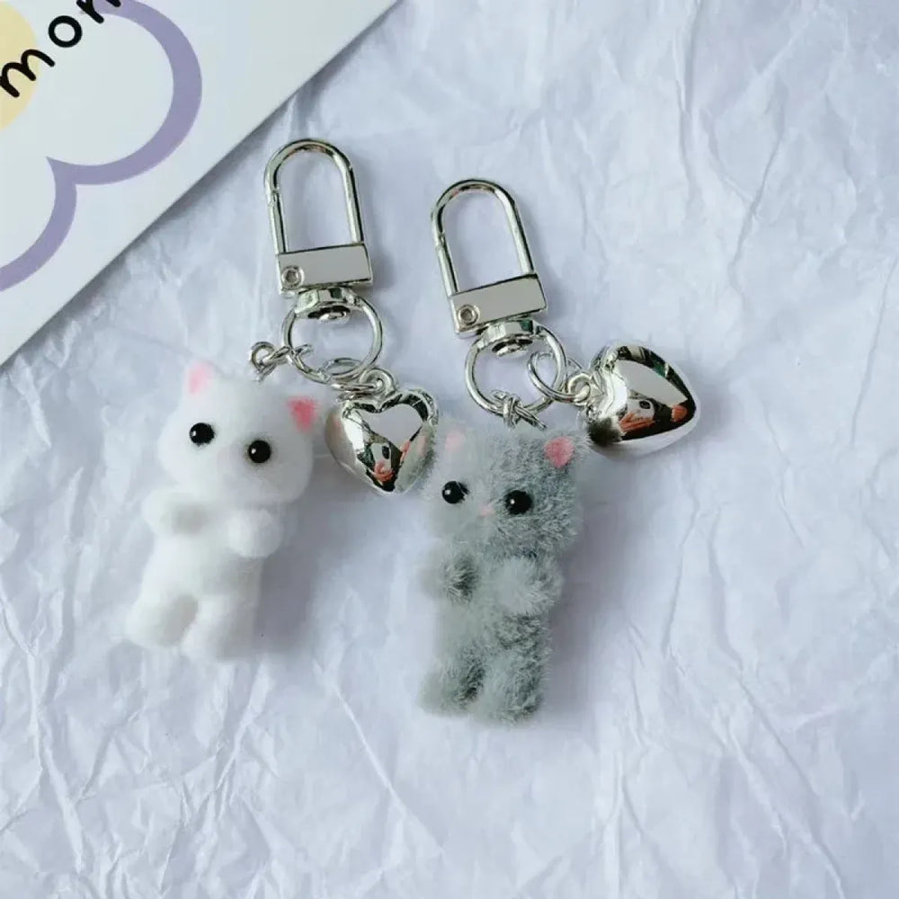 Cute Flocking Cat Keychain Charm - Harajuku Style - Accessory - 1
