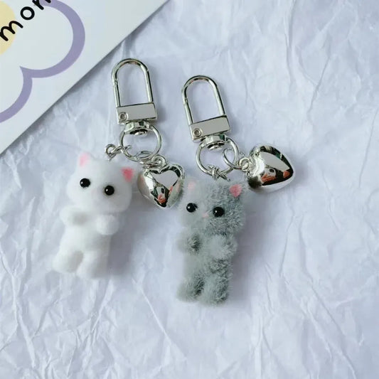 Cute Flocking Cat Keychain Charm - Harajuku Style - Accessory - 1