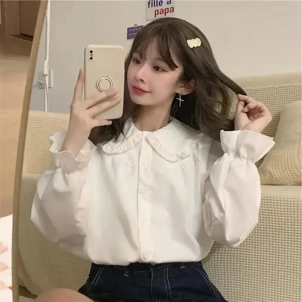 Vintage White Peter Pan Collar Blouse - Women’s Clothing & Accessories - Button-Up Shirt - 6