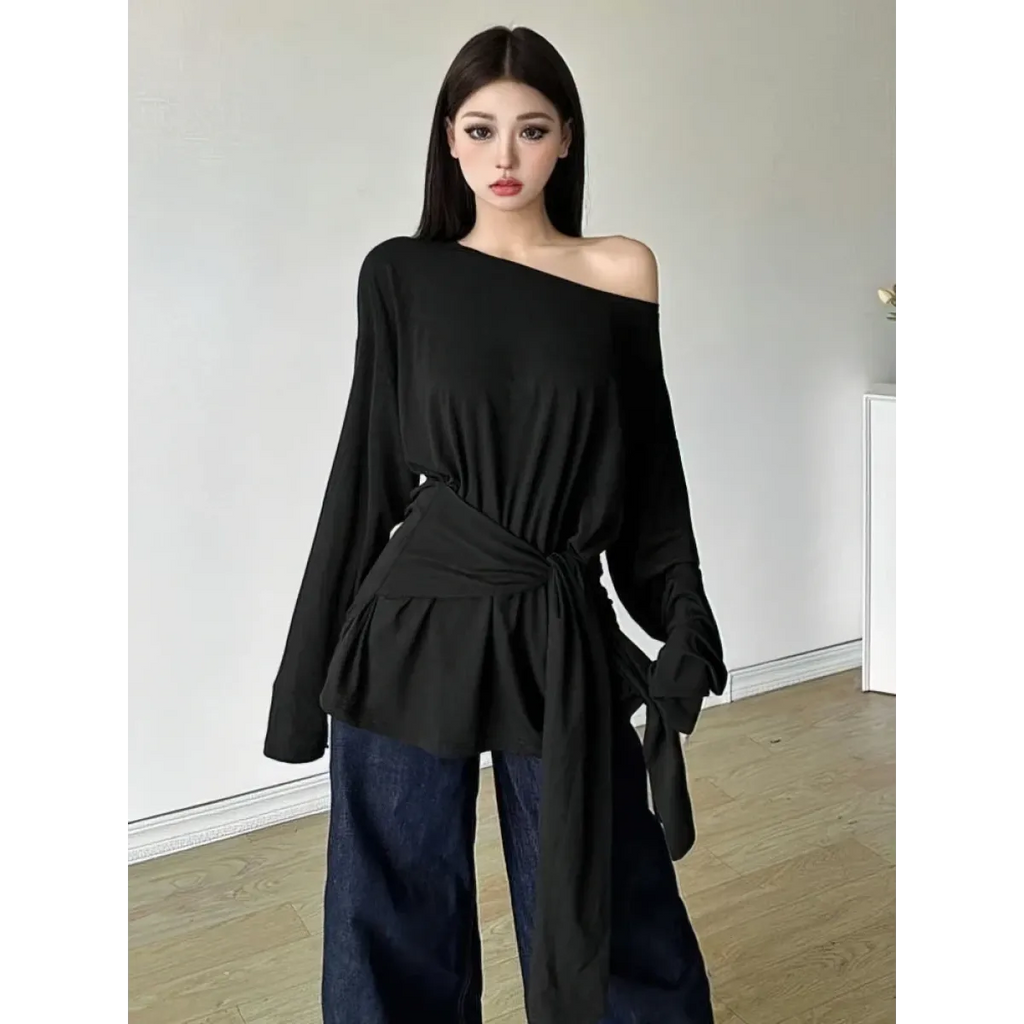 Sheer Off-Shoulder Oversized Long Sleeve T-Shirt - T-Shirts - T-Shirt - 8