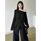 Sheer Off-Shoulder Oversized Long Sleeve T-Shirt - T-Shirts - T-Shirt - 8