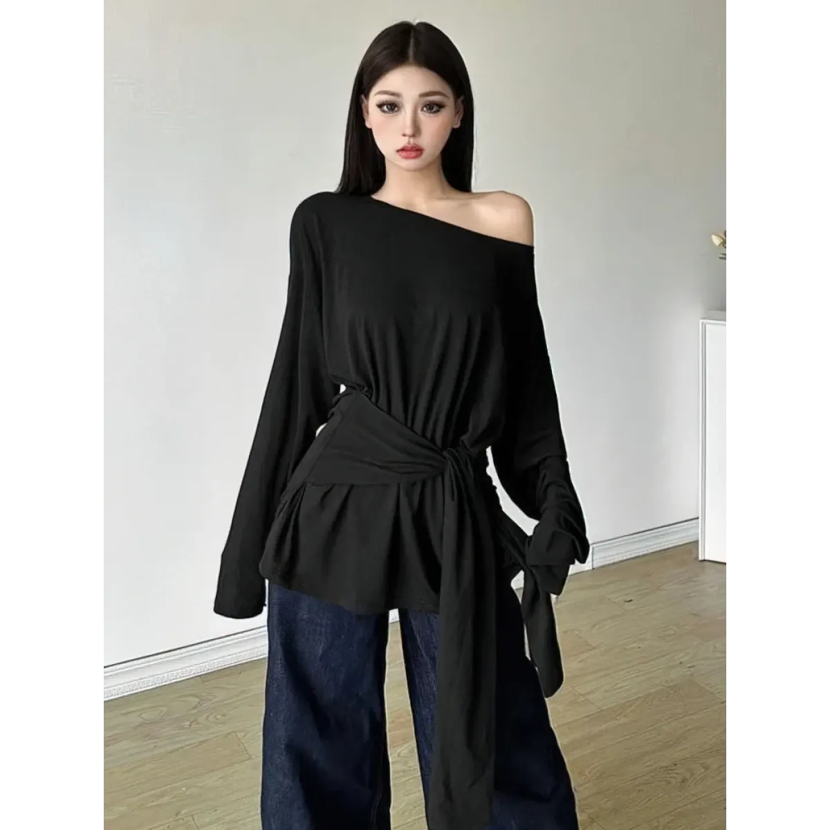 Sheer Off-Shoulder Oversized Long Sleeve T-Shirt - T-Shirts - T-Shirt - 8
