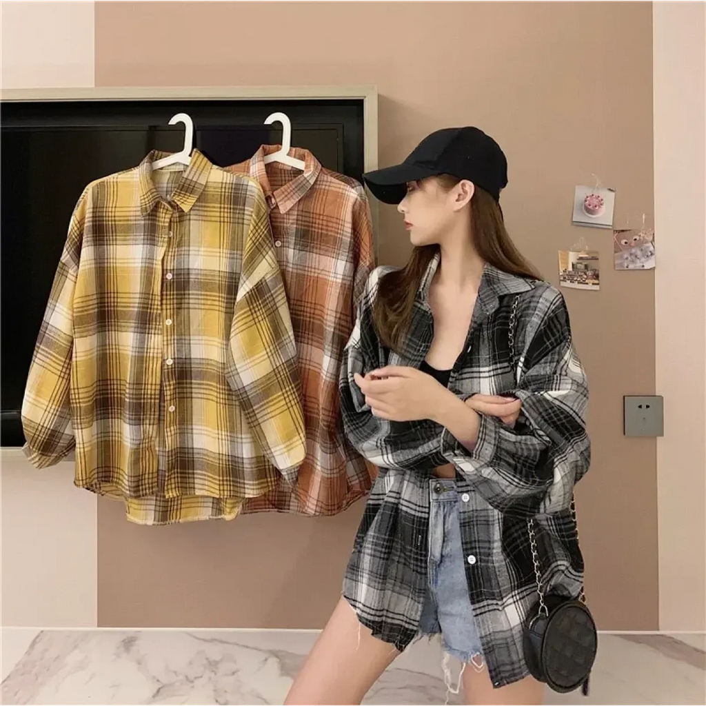 Vintage Preppy Plaid Button-Up Shirt - T-Shirts - Button-Up Shirt - 46