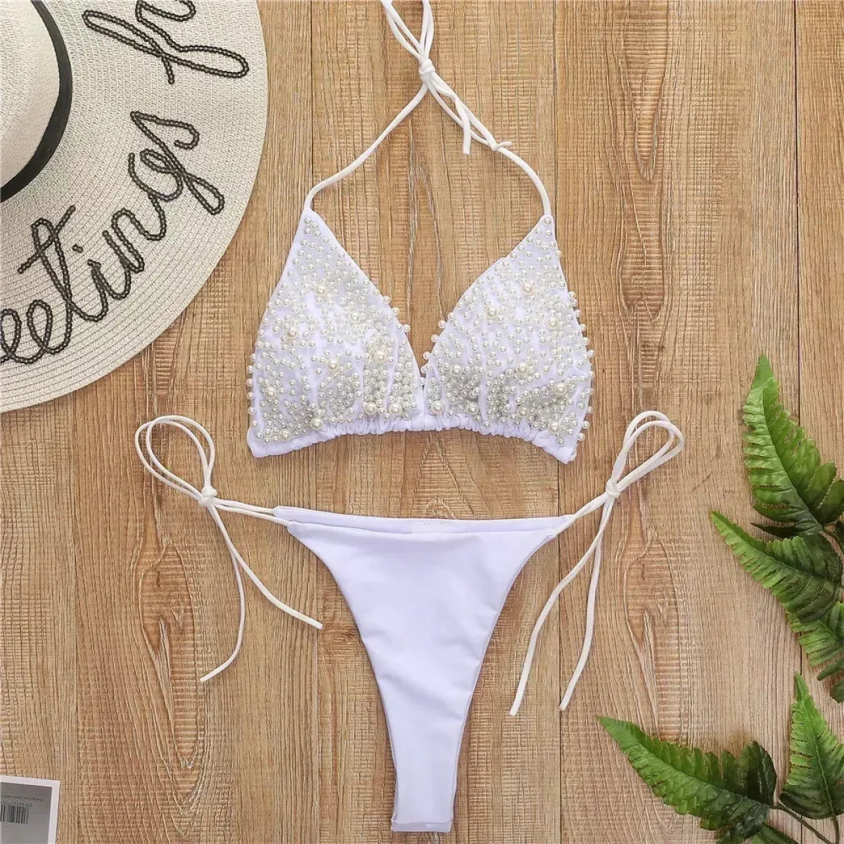 Pearl String Thong Bikini Y2K Halter Set - Swimsuits - Swimsuit / Bikini / One-Piece Swimwear - 6