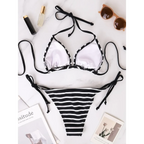 Black & White Striped Triangle Bikini Set - Swimsuits - Swimsuit / Bikini / One-Piece Swimwear - 2