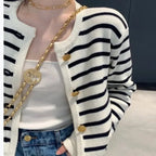 Striped Knit O-Neck Cropped Cardigan - Women’s Clothing & Accessories - Cardigan - 7