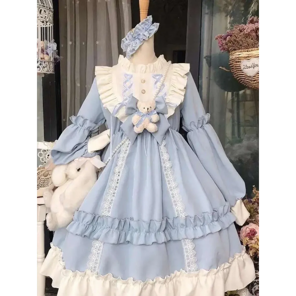 Kawaii Bear Bow Lantern Sleeve Lolita Dress - All Dresses - Lolita Dress - 2