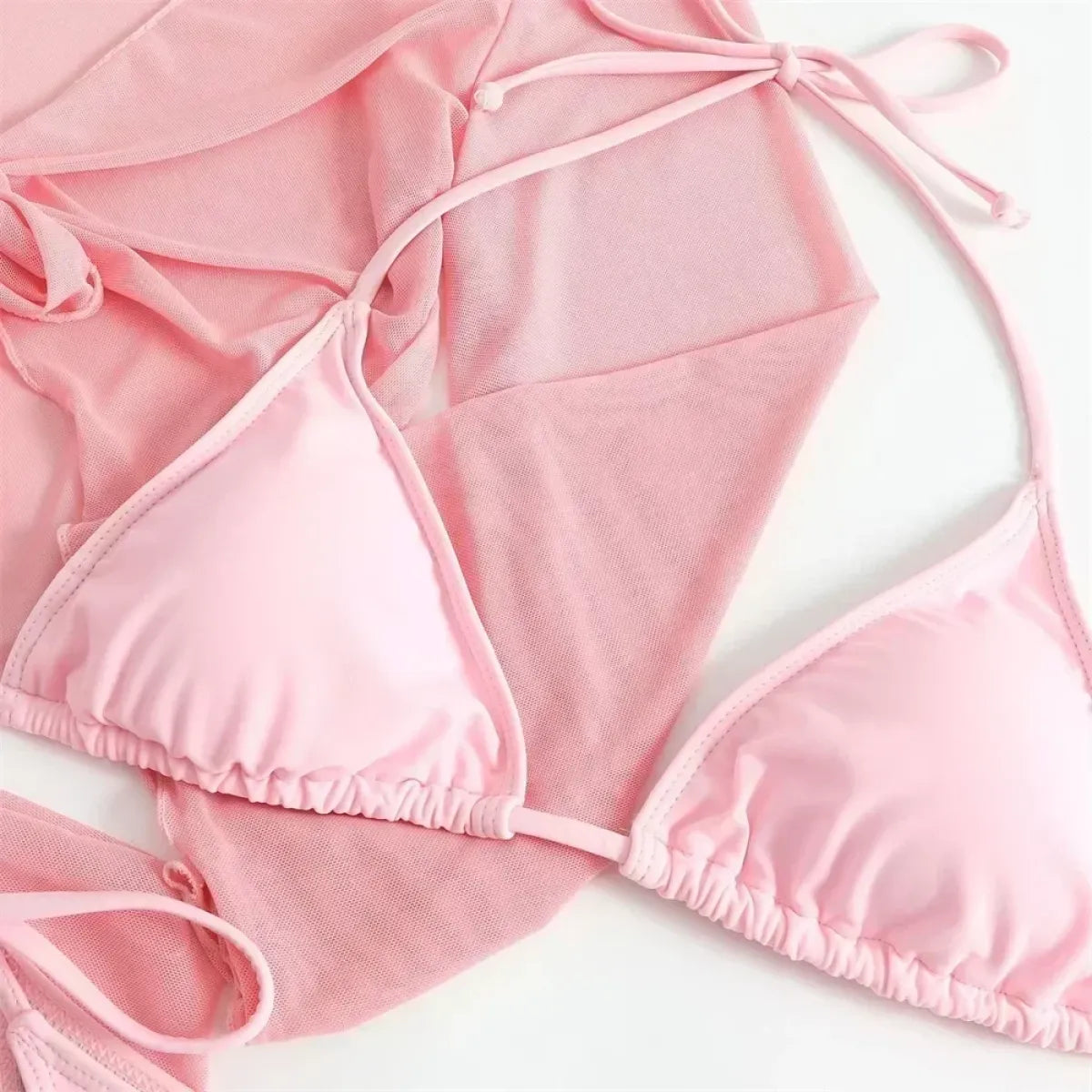 Pink Y2K 4-Piece Halter Bikini Set - Swimsuits - Swimsuit / Bikini / One-Piece Swimwear - 4