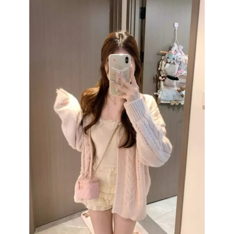 Sweet Pink V-Neck Knit Cardigan - Women’s Clothing & Accessories - Cardigan - 1