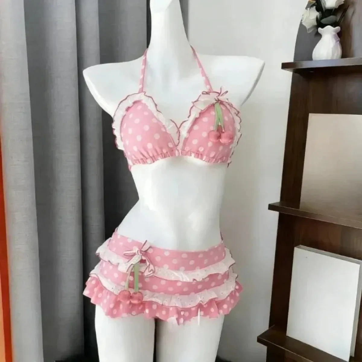 Sweet Korean Vintage Y2K Ruffle Halter Bikini - Women’s - Swimsuit / Bikini / One-Piece Swimwear - 19