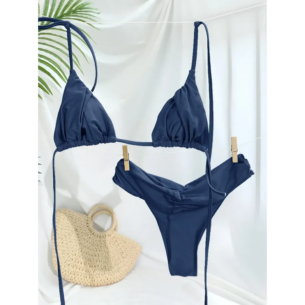 Frill Trim Triangle Bikini Set - Swimsuits - Swimsuit / Bikini / One-Piece Swimwear - 1