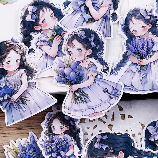 22Pcs Lavender Girl Waterproof Stationery Stickers - Kawaii Stop - 
