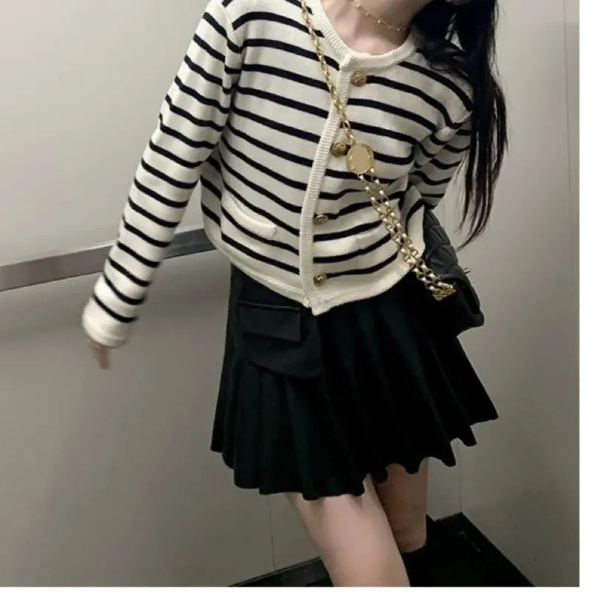 Striped Knit O-Neck Cropped Cardigan - Women’s Clothing & Accessories - Cardigan - 8