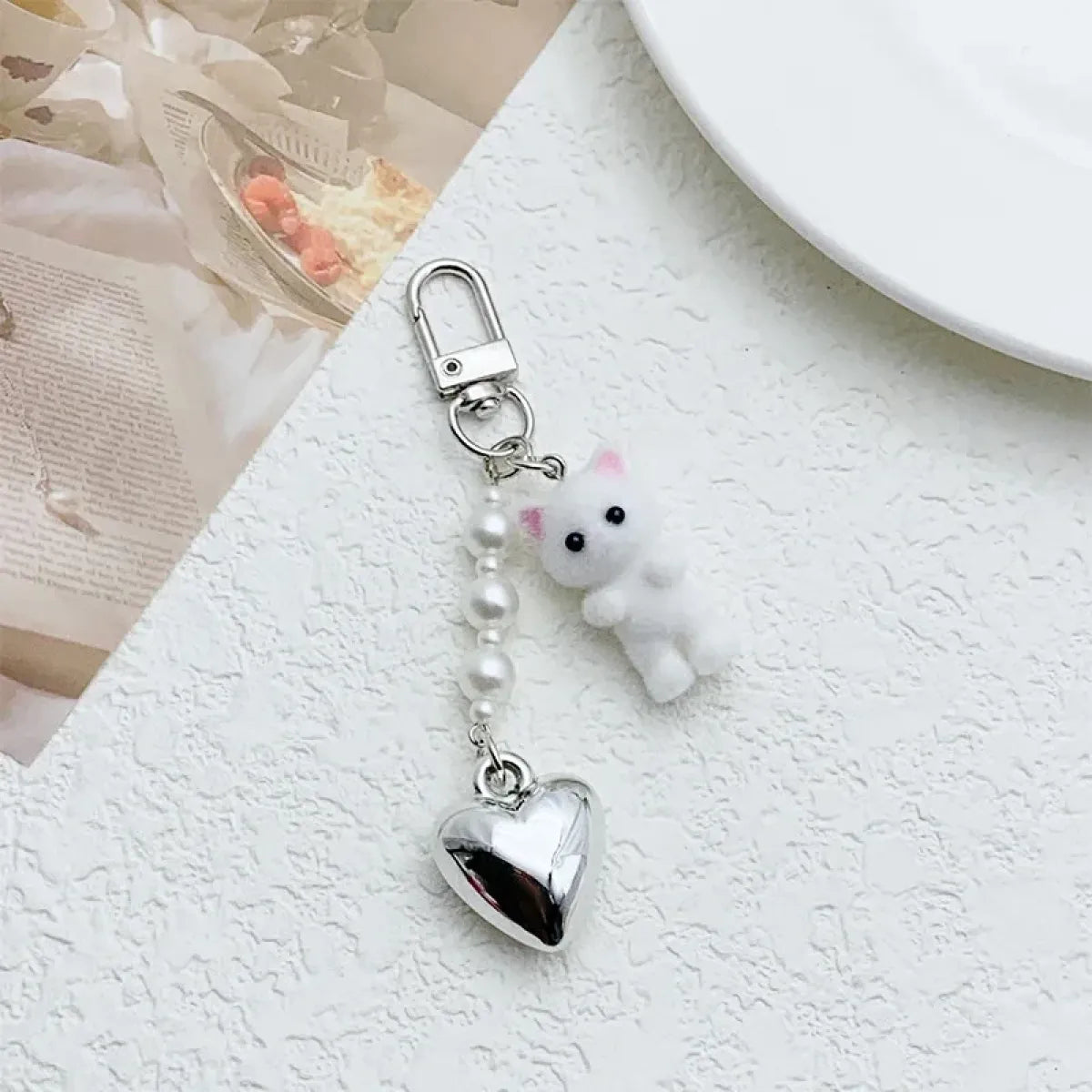 Cute Flocking Cat Keychain Charm - Harajuku Style - Accessory - 7