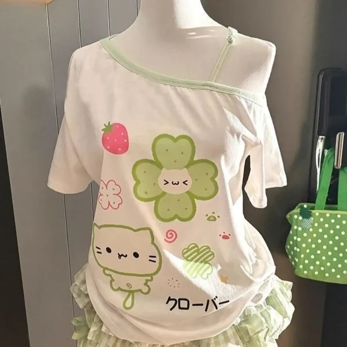 Harajuku Y2K Off Shoulder Cartoon T-Shirt - Dresses - T-Shirt - 7
