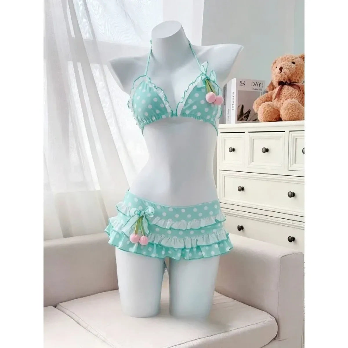 Japanese Polka Dot Bikini Set with Tiered Skirt - Bottoms - Swimsuit / Bikini / One-Piece Swimwear - 10