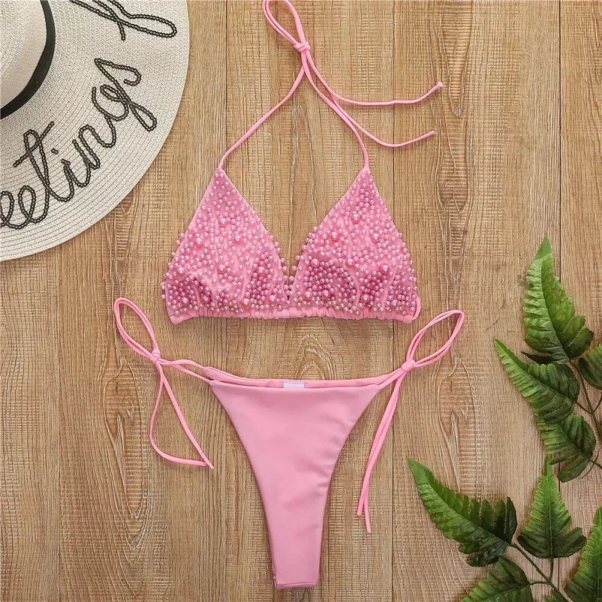 Pearl String Thong Bikini Y2K Halter Set - Swimsuits - Swimsuit / Bikini / One-Piece Swimwear - 8