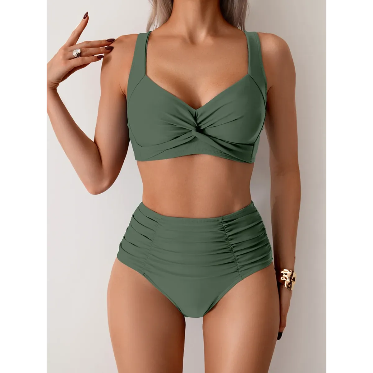 Solid High Waist Push Up Bikini Set - Swimsuits - Swimsuit / Bikini / One-Piece Swimwear - 1