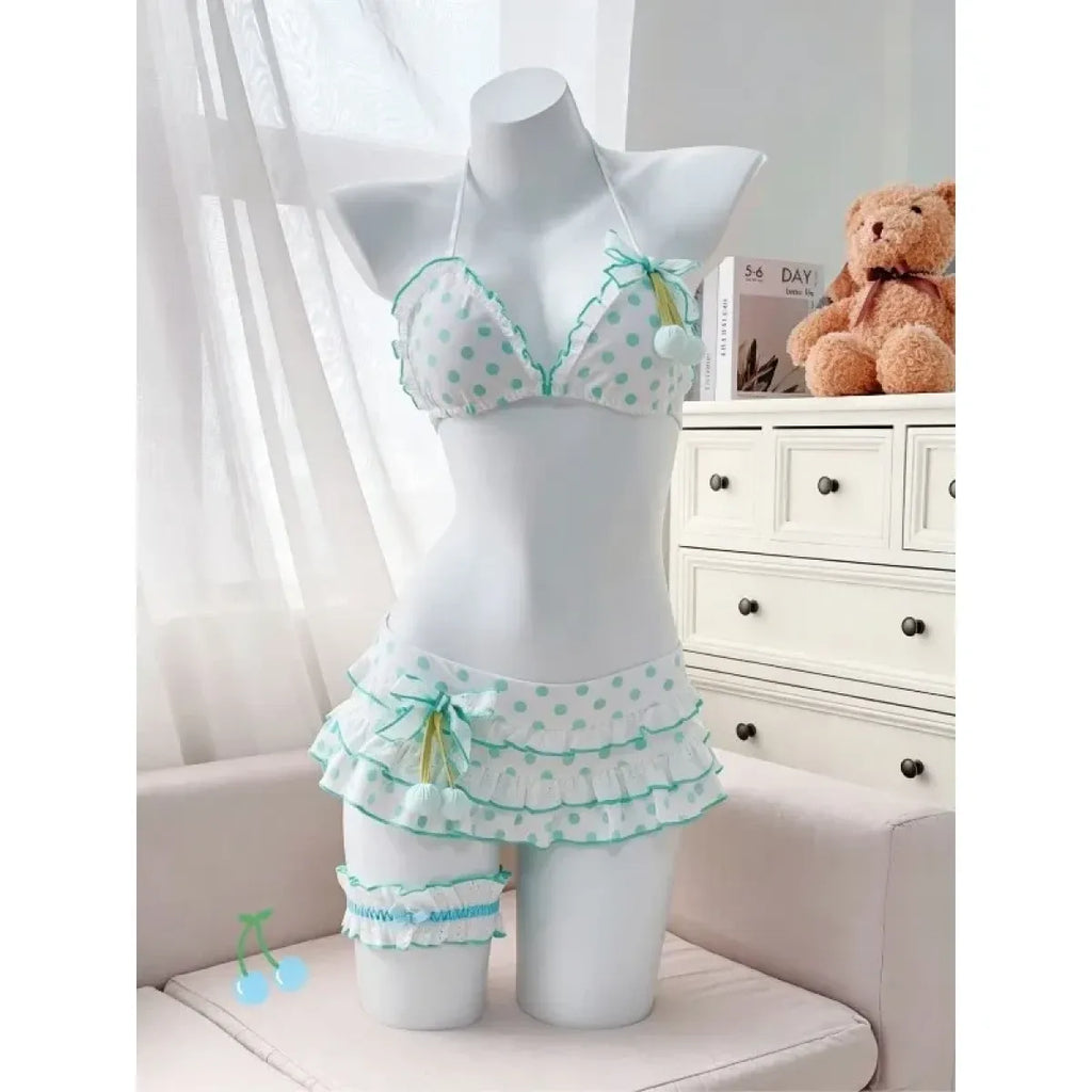 Japanese Polka Dot Bikini Set with Tiered Skirt - Bottoms - Swimsuit / Bikini / One-Piece Swimwear - 4