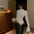 White Bell Sleeve Slim Fit Blouse - Women’s Clothing & Accessories - Blouse - 2